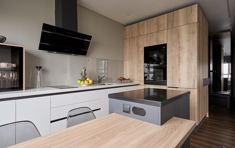 Необычная кухня в скандинавском стиле с островом