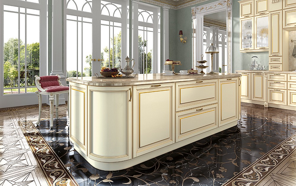 Кухня Виконт ваниль с золотой патиной