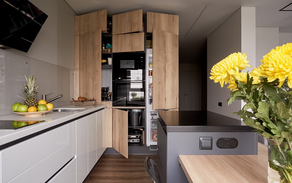 Необычная кухня в скандинавском стиле с островом