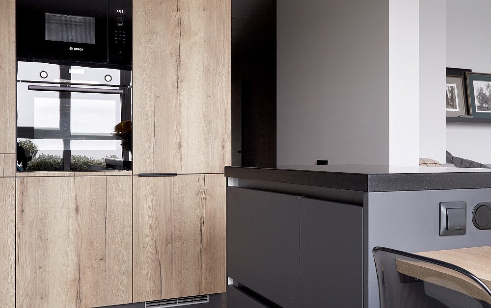 Необычная кухня в скандинавском стиле с островом